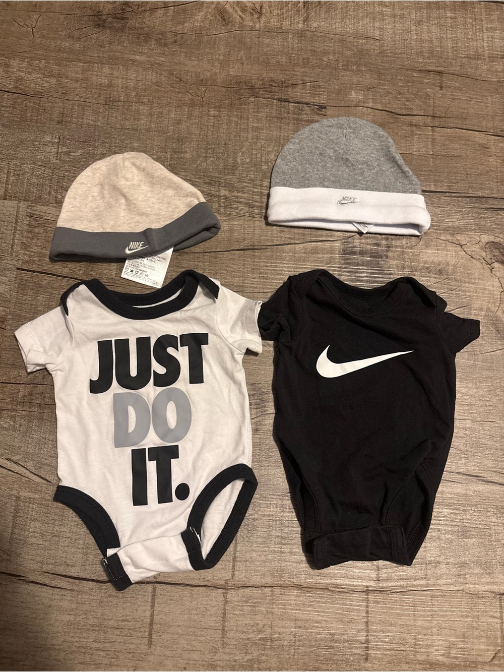 Nike Baby Two-Pack Bodysuits with Hats - Black, White & Gray